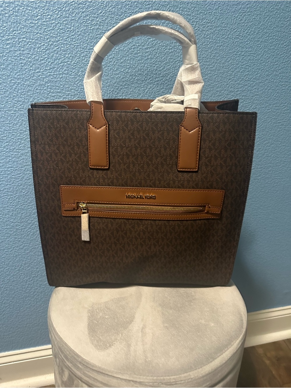 Michael Kors Brown and Tan Logo Tote with Front Zip Pocket - Picture 1 of 2